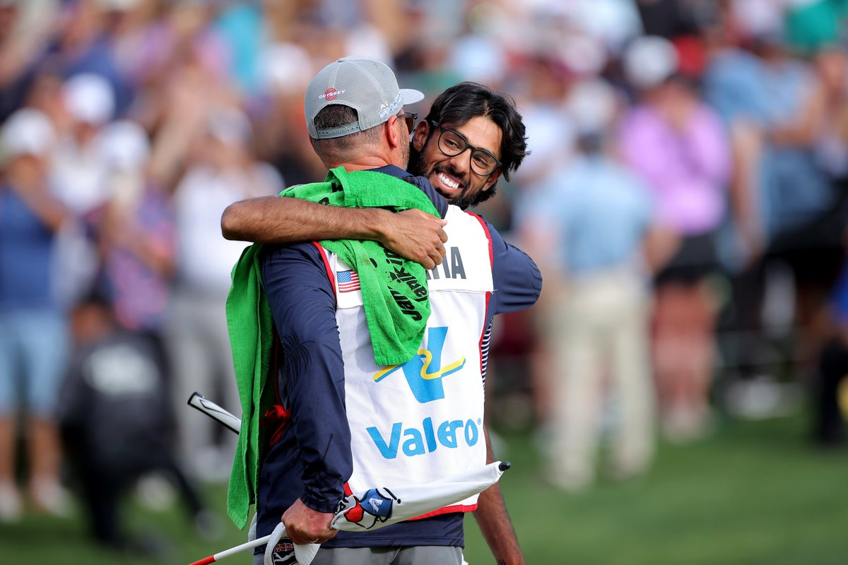 Seriously, how can you not enjoy watching this guy play golf. Congrats to @akshaybhatia_1 and Caddie Ryan Jamison on their first win together @valerotxopen
