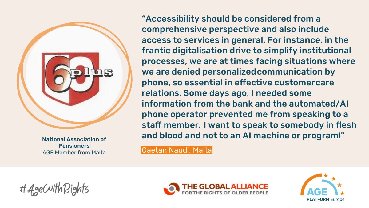 AGE Platform Europe (@age_platformeu) on Twitter photo ‼️It’s time to #AgeWithRights and to guarantee accessibility at all ages!
Check out the testimony from Gaetan Naudi, Malta, from AGE Member National Association of Pensioners 👇
👉Sign the global petition: bit.ly/Petition_UNCon…
<a href="/GAROP_Sec/">Global Alliance</a> #EULeadsTheRally ‼️It’s time to #AgeWithRights and to guarantee accessibility at all ages!
Check out the testimony from Gaetan Naudi, Malta, from AGE Member National Association of Pensioners 👇
👉Sign the global petition: bit.ly/Petition_UNCon…
<a href="/GAROP_Sec/">Global Alliance</a> #EULeadsTheRally