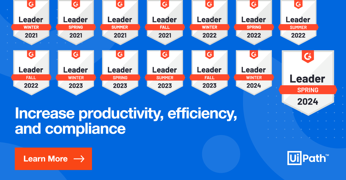 ypmy's tweet photo. We did it again! Thanks to our happy users on @G2dotcom, @UiPath is once again a Momentum Leader &amp; Spring 2024 Leader for #RPA, #ProcessMining, and #IntelligentDocumentProcessing🏆 - https://t.co/i3cwmnvo1z. https://t.co/e9BZOdsqZk
