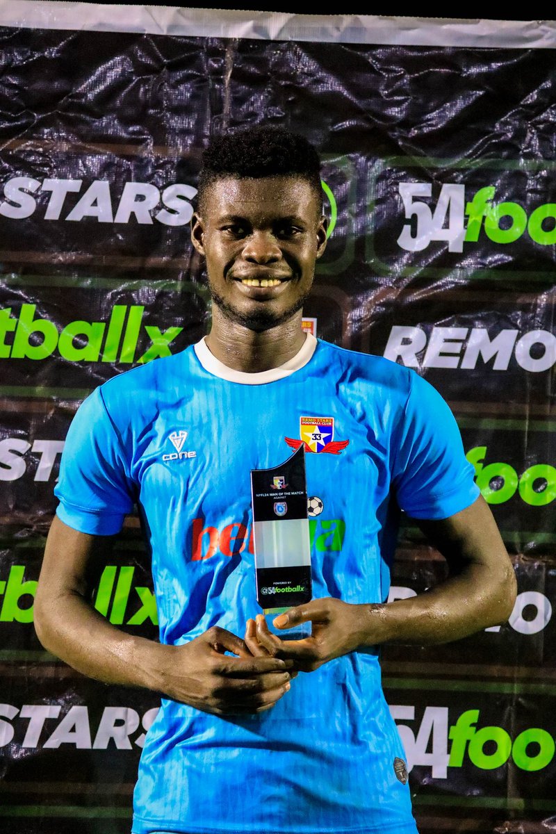 RemoStarsSC's tweet photo. And there you have it! 

👏 The @54footballx MOTM Award Winner, Our Ghanaian Dela Akorli. 

#REMAKW | #NPFL24 

#WeAreRemoStars https://t.co/aHAf008tJ7