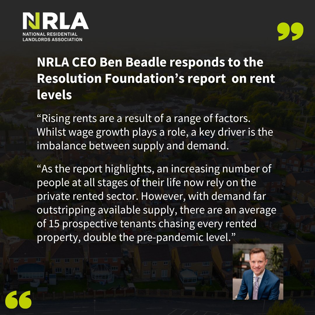 🆕 In the wake of a new report by the Resolution Foundation on rent levels across the UK’s PRS, the NRLA has called for the supply and demand imbalance to be addressed to support the rental market. Read the full reaction from our CEO @BeadleBen here: nrla.org.uk/news/supply-an…