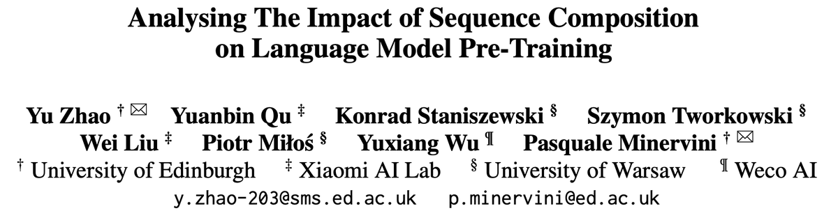 Excited to share our latest work on improving LLM pre-training! 🚀 The amazing @yuzhaouoe et al. found that focusing on how pre-training sequences are composed and attended over can significantly improve the generalisation properties of LLMs on a wide array of downstream tasks,…