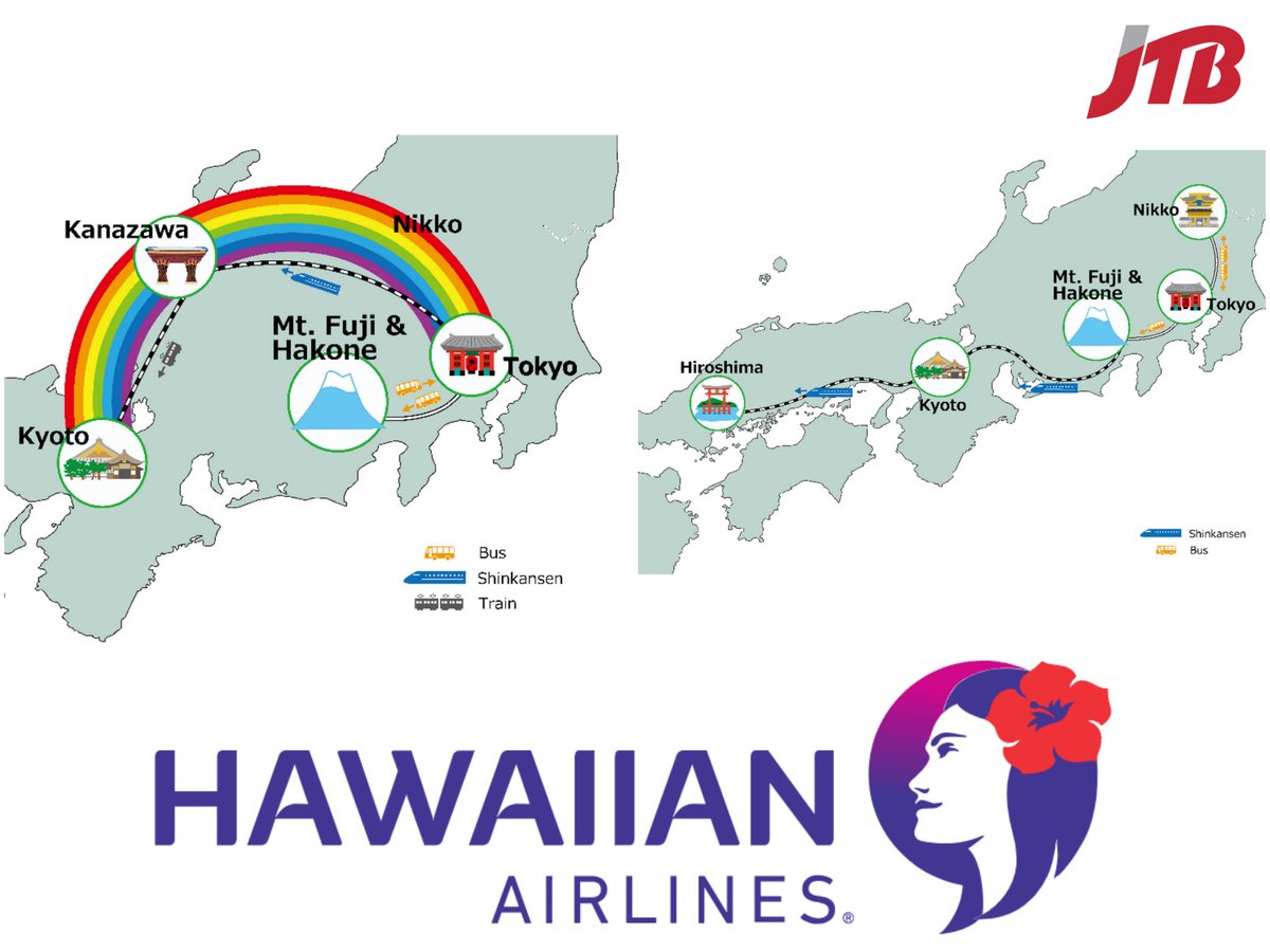 Rainbow 🌈 Route and Golden 🪙 Route - NEW 10 Day/8 Night Japan Tours on Hawaiian Airlines! 🤙

👉 jtbusa.com/Honolulu

#tour #travel #vacation #japan #visitjapan #ilovejapan #japantrip #japantravel #goldenroute #rainbowroute #flyhawaiian #hawaiianairlines