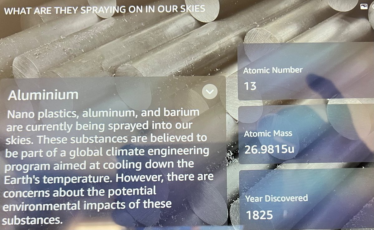 IvansRevenge's tweet photo. January 17th of this year, 2024. l asked the Alexa, “What are they spraying in our skies?” It answered blo, but the following day I asked it again and Alexa, “sorry I dont know that one”.   🤔
#chemtrails #conspiracytheories 
#GeoEngineering 
#climatemanipulation
#aluminium https://t.co/EdTtzXKzmP