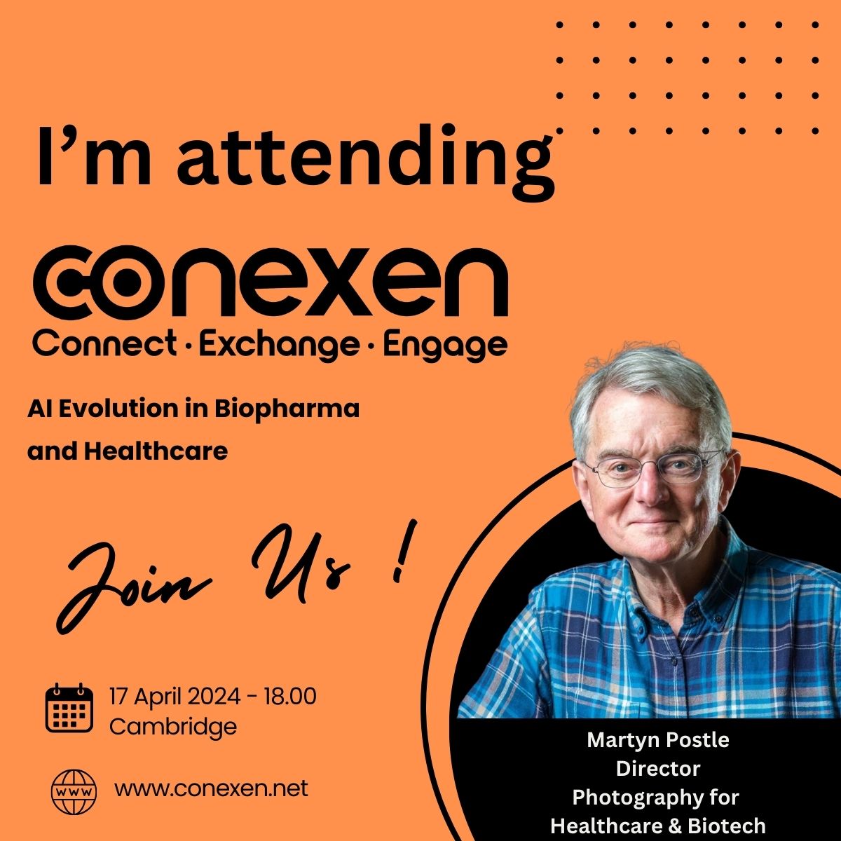 I'm delighted to be the photographer again at the next @Conexen event in Cambridge on April 17th. I'm looking forward to catching up with my network and the broader Cambridge and London ecosystems. Would I see you there?