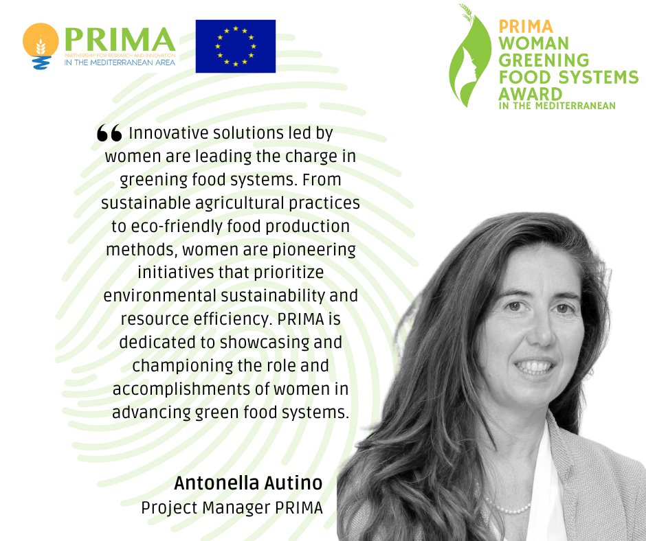 🌱🏆PRIMA #Woman #Greening #FoodSystems in the Med Award 🌱🏆 Are you a woman leader driving change in the Mediterranean Region's food systems? Apply now: bit.ly/3IuuUMG @AntonellaAutin1 @HorizonEU @EU_Commission @EUScienceInnov