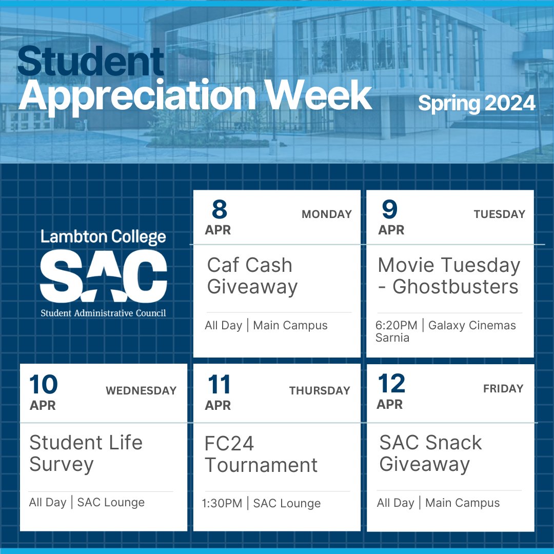 This week is Student Appreciation Week! Check out the amazing SAC events we have scheduled this week!