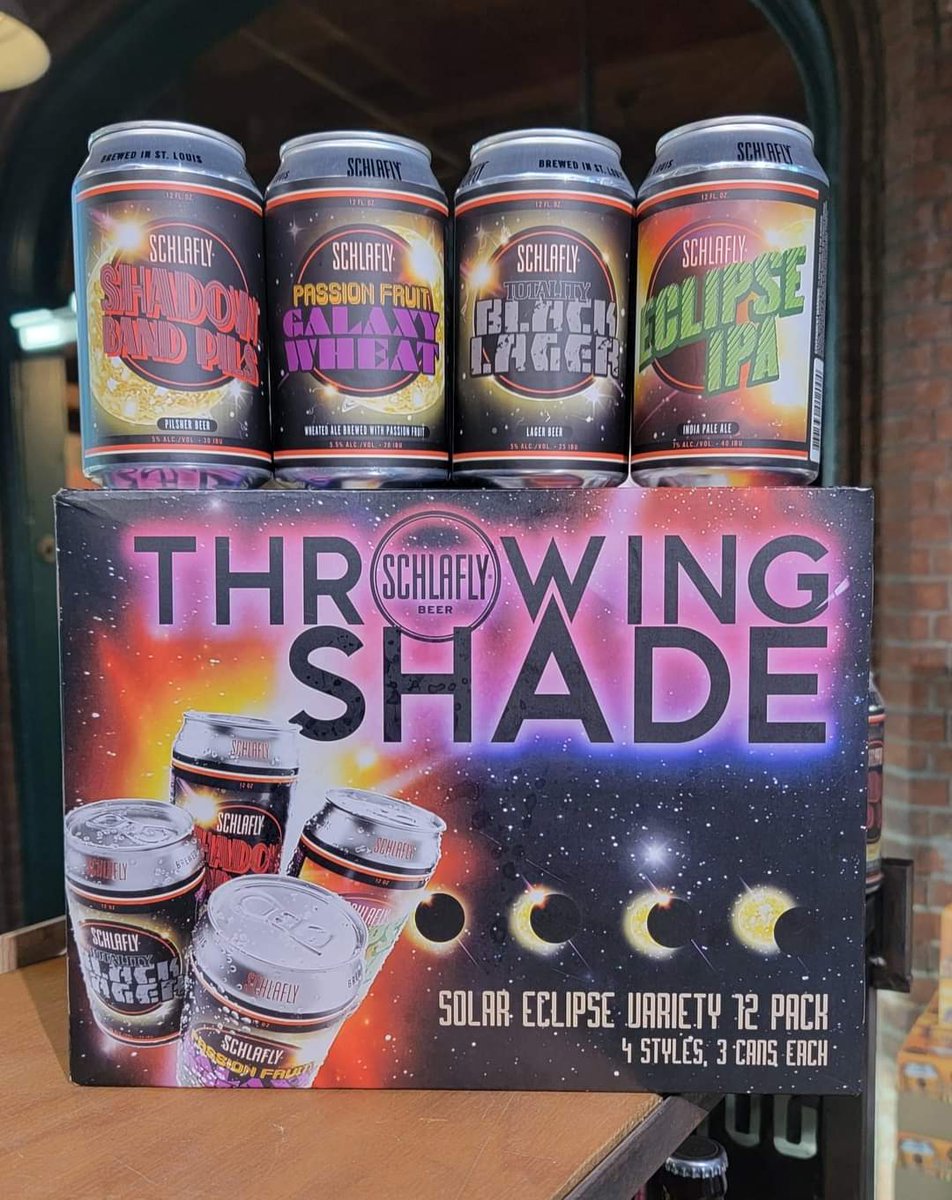 Cheers to all who were able to snag glasses and #Schlafly's #ThrowingShade variety 12-pack for today's eclipse. Tag @Schlafly in any photos!