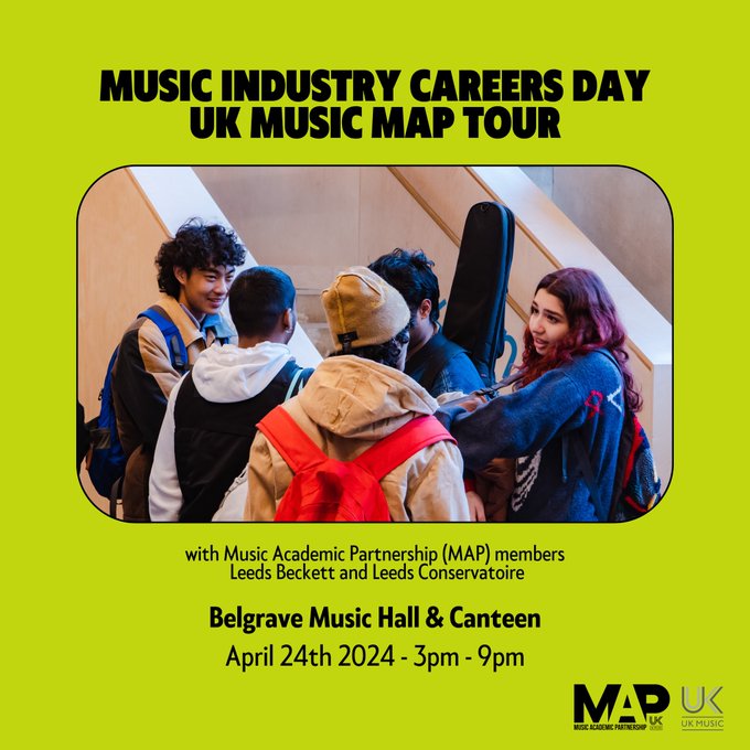 Join @UK_Music and their Music Academic Partnership (MAP) members @leedsbeckett and @LeedsMusicDrama for an afternoon of industry insights and networking followed by a social event with live music 🎶 Find out more and sign up here 👉 bit.ly/4aigoE2