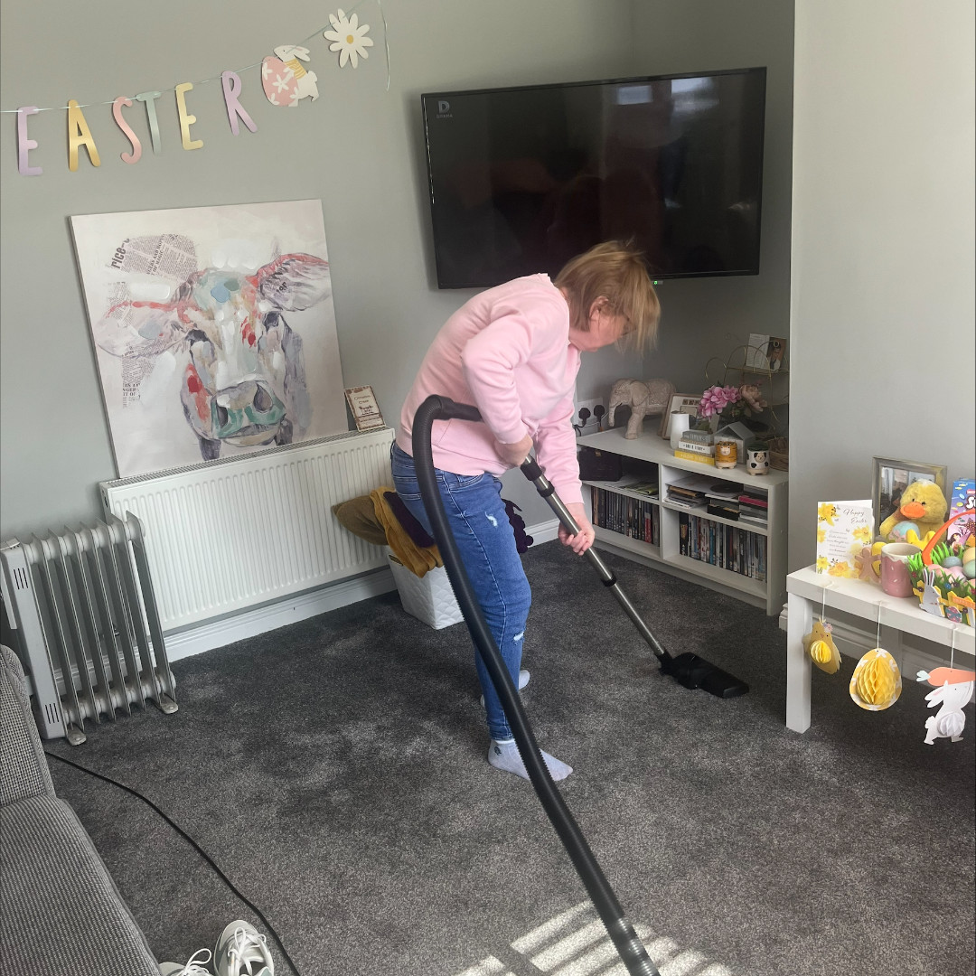 Kathleen, from our Sperrin service, had a busy day of it on Easter Sunday, cleaning the house, doing her hair and makeup, and showing off her Easter egg display. #Sperrin #Omagh #positivefuturesni