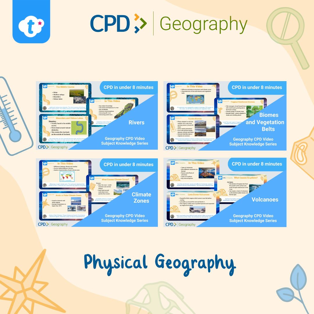 Have you used our KS2 Physical Geography CPD yet? This collection of short, on demand videos are perfect for boosting subject knowledge before teaching a topic. Rivers, Biomes and Climate Zones are all very popular at the moment twinkl.co.uk/l/aiuov