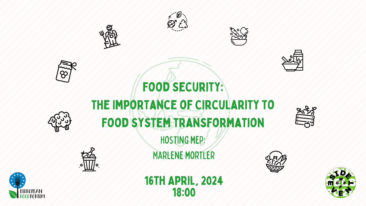 Join us on April 16th at @WCEF2024 for EFF's side event on 'Food Security: The Importance of Circularity to Food System Transformation.', hosted by MEP Marlene Mortler. Follow the event online from 18h00: rb.gy/v98m6h. Don't miss out! 🌱🍽️ #WCEF2024 #LetsTalkAboutFood