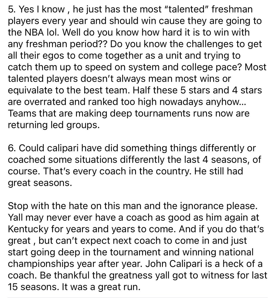 As a former D1 assistant and someone on inside of college basketball business for 7 years.. Here is a little insight for you John Calipari haters or Kentucky fans happy to see him leave because he “cant win” or “can’t win, when it matters” or saying “he can’t handle the pressure”