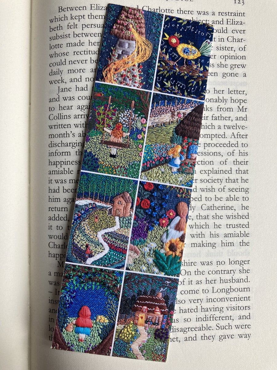 Fairytales is my ‘bookmark of the day’. Featuring snippets of some of my very first miniature embroideries.🧵🪡📚🔖
*link in my bio to find this and lots more… 😉 #stitchedart #bookinspired #thesewingsongbird