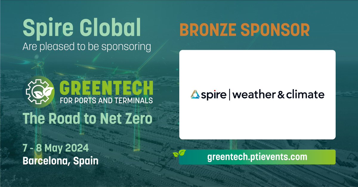 📡 We're thrilled to announce <a href="/SpireGlobal/">Spire</a> will be sponsoring #GreenTech2024!

Don't miss GreenTech 2024's two-day agenda packed with panel discussions showcasing cutting-edge strategies from top global ports!

🎫bit.ly/4cjJ5lq  
📍#Barcelona, #Spain
📆 7-8 May 2024 📆