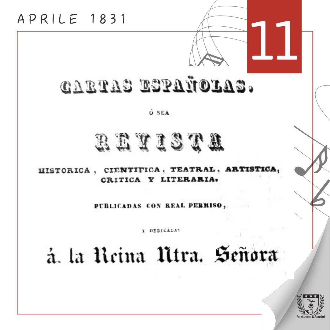 11 aprile 1831 Sul periodico «Cartas españolas» di Madrid viene pubblicata 𝐿𝑎 𝑝𝑎𝑠𝑠𝑒𝑔𝑔𝑖𝑎𝑡𝑎 ('Or che di fiori adorno') per soprano e pianoforte #fondazionerossini #366giorniconrossini #GioachinoRossini #Pesaro2024