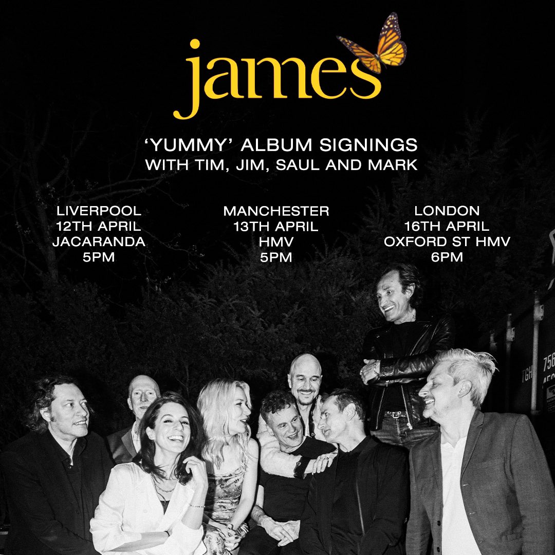 We're looking forward to meeting you all at our up-coming in-store signing events to mark the release of 'Yummy' 🦋 Tickets for each city are available at: james.lnk.to/AlbumSigningsSR