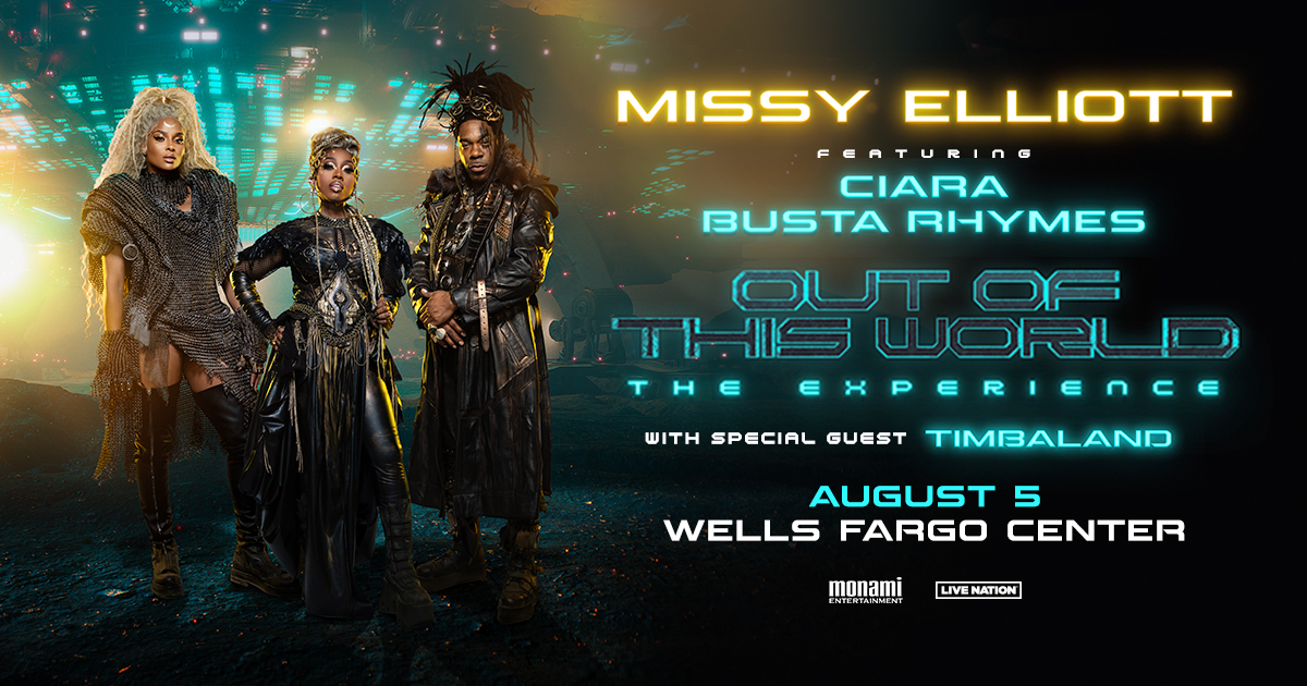 JUST ANNOUNCED 👽 OUT OF THIS WORLD - The Missy Elliott Experience is heading to @WellsFargoCtr on August 5 with Ciara, Busta Rhymes and Timbaland! Tickets go on sale Friday, April 12th at 10AM. 🙌 🎟️ livemu.sc/4aLZKwl