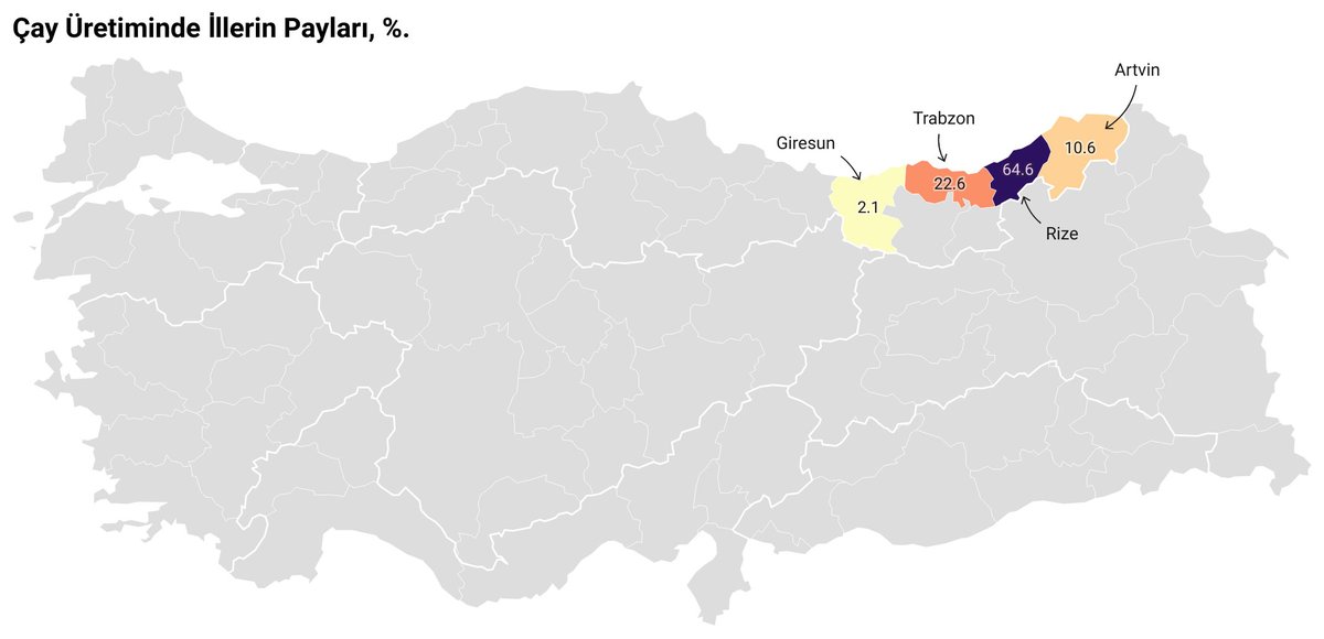 🇹🇷 Çay İstatistikleri - 2022-23 döneminde 1.27 milyon ton yaş çay üretildi. (Yıllık ⬇️ %13) - Kişi başı tüketimde dünya birincisiyiz: Yaş çay bazında 12.5 kg. (2020: 15.2 kg) - Yurtiçi talebi karşılama yeterliliği %97.9. - İthalat 51.6, ihracat 28.3 (bin ton). Kaynak: TÜİK