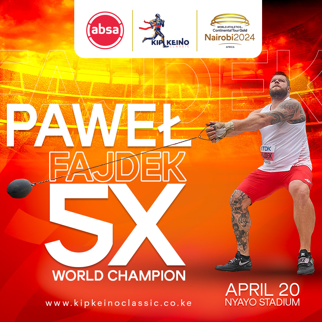 Get ready to witness hammer throw legend Pawel Fajdek in action at the #AbsaKipkeinoClassic2024 The unstoppable 5-time World Champion with incredible strength and precision will be competing against other legends in the Men's Hammer Throw. Don't miss out on this dominant force!