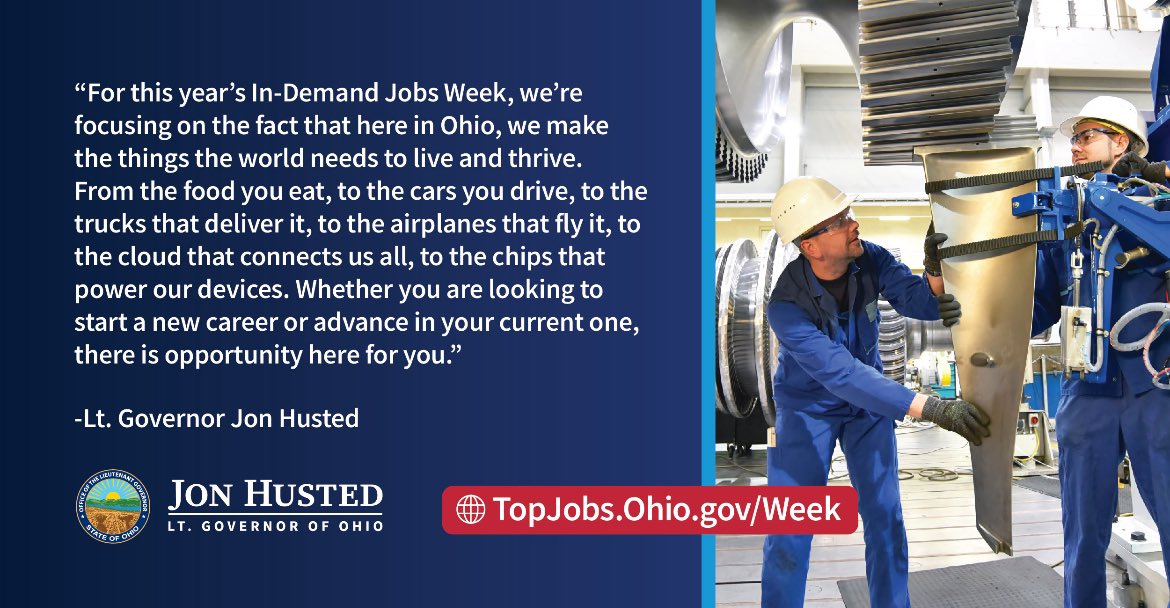 ❤️This year’s In-Demand Jobs Week theme is “Ohio, the Heart of Opportunity,” highlighting the various opportunities available now and in the future, right here in the Buckeye state. 🗺️ Find events happening near you at TopJobs.Ohio.gov/Week #InDemandOhio @LtGovHusted