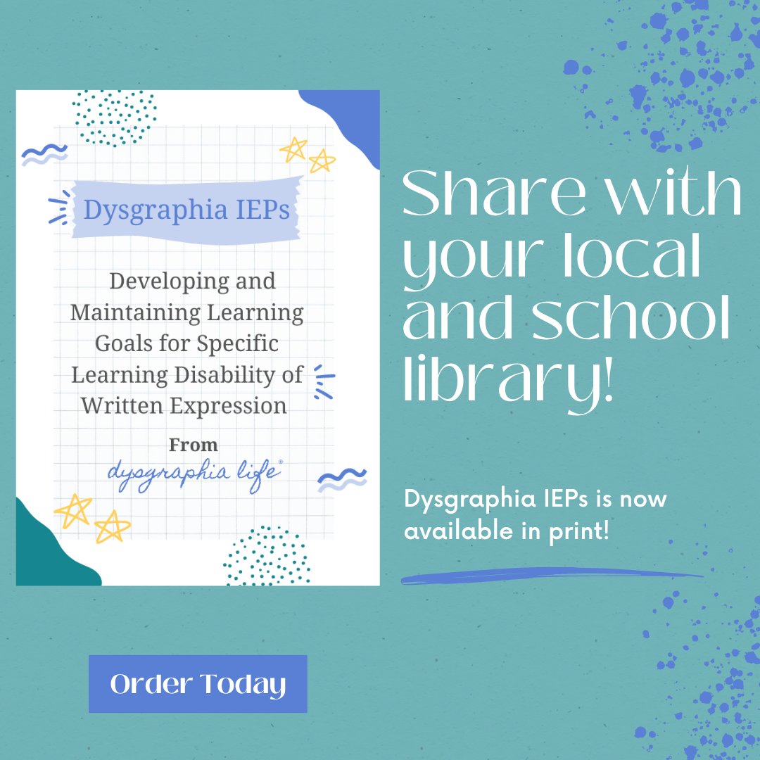 In celebration of #nationallibraryweek, we encourage you to ask your or your children's school librarians to carry our 'Dysgraphia IEPs' book! Here's where they can order it: loom.ly/VJm1oGI. #dysgraphia #dyslexia #library #IEP