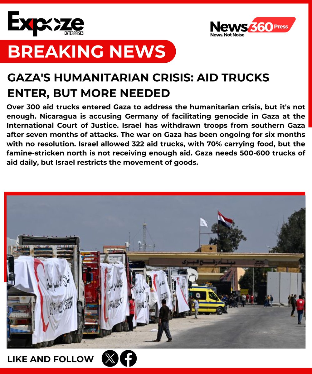 #BREAKING: Gaza's Humanitarian Crisis: Aid Trucks Enter, But More Needed

#GazaCrisis #HumanitarianAid #EmergencyRelief #HelpGaza #SaveLives #SupportGaza #StandWithGaza #CrisisResponse #AidForGaza #HopeForGaza #UrgentAssistance #SolidarityWithGaza #SupportingHumanity #GazaInNeed