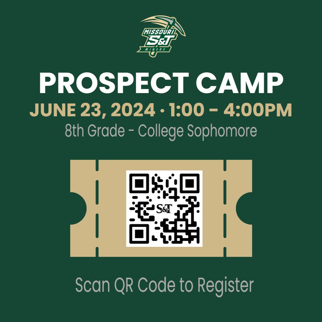 ⛏️Prospect Camp has been posted!⛏️ To register.. Scan the QR code or go to: minersoftballcamps.com