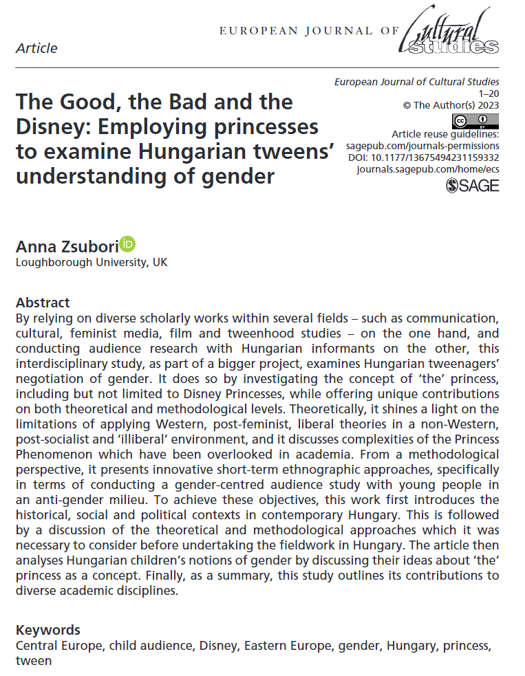 In 'The Good, the Bad and the Disney', @DrAnnaZsubori questions how Western, post-feminist, liberal theories work in non-Western, post-socialist and 'illiberal' contexts. #OA Read it here: journals.sagepub.com/doi/full/10.11…