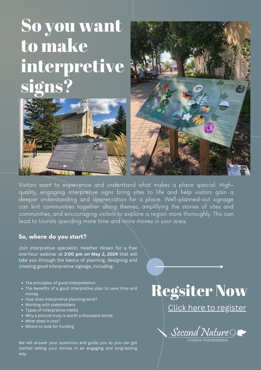 Are you interested in sharing the story of your museum, trail, park, community, garden, or historic site with your visitors? Sign up for this free online workshop on May 2, 2024, at 2 pm CDT! #SciComm #interpretation #museums #ExploreMB events.humanitix.com/so-you-want-to…...