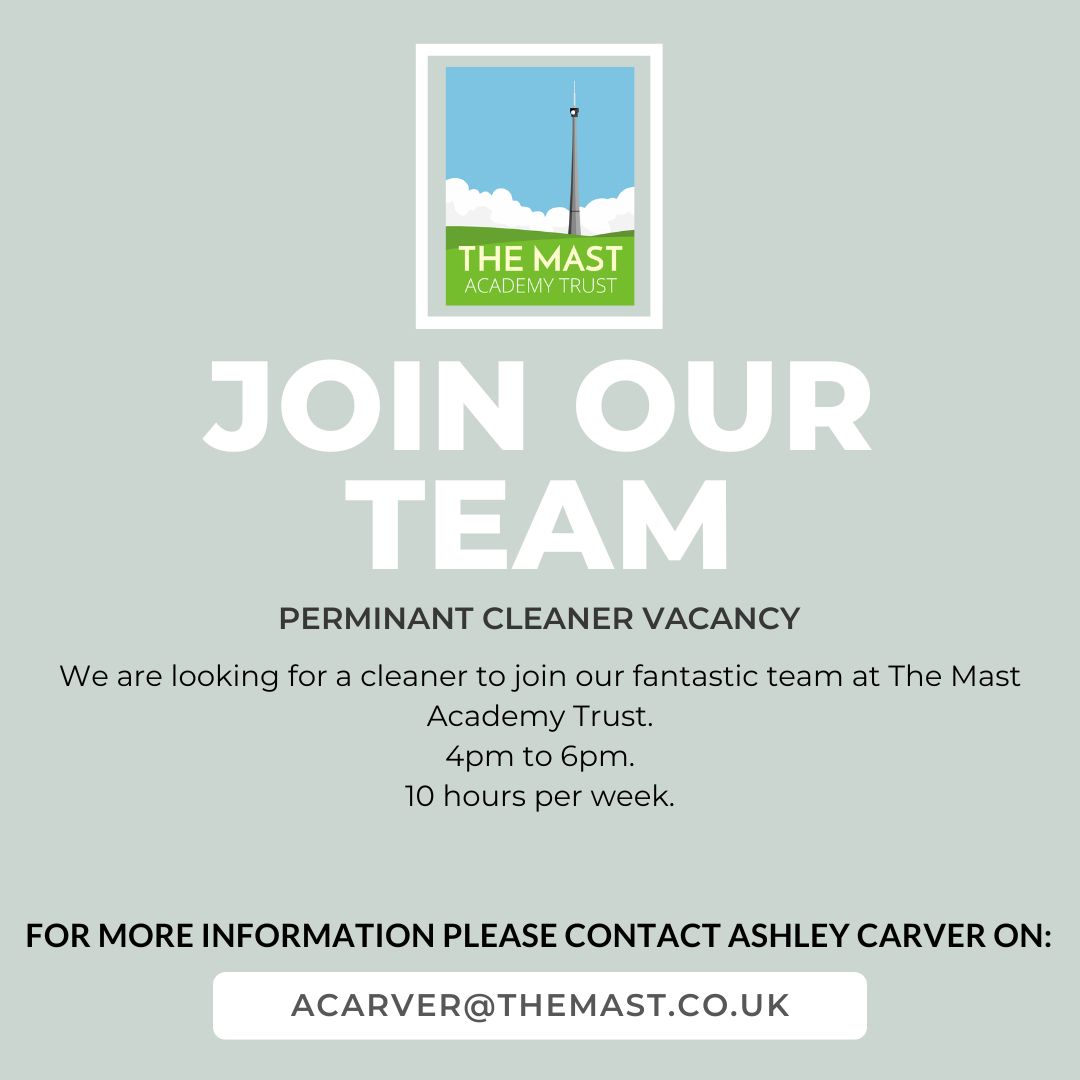 There is an exciting job opportunity available at the Mast Academy Trust to become a Cleaner. If you would like more information about this role or you would like to apply, please click on the link below. The closing date is 19th April 2024 at 10am.
themast.co.uk/job-vacancies/…