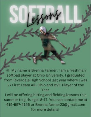 Anyone in the Northwest Ohio area interested in softball lessons, please let me know!