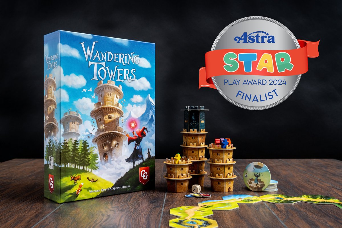 We're thrilled to share some exciting news: Wandering Towers has been named a finalist in @ASTRAToy’s 2024 Play Awards in the Family Strategy category! Learn more about all the nominees in all 18 categories here: astratoy.org/play-awards