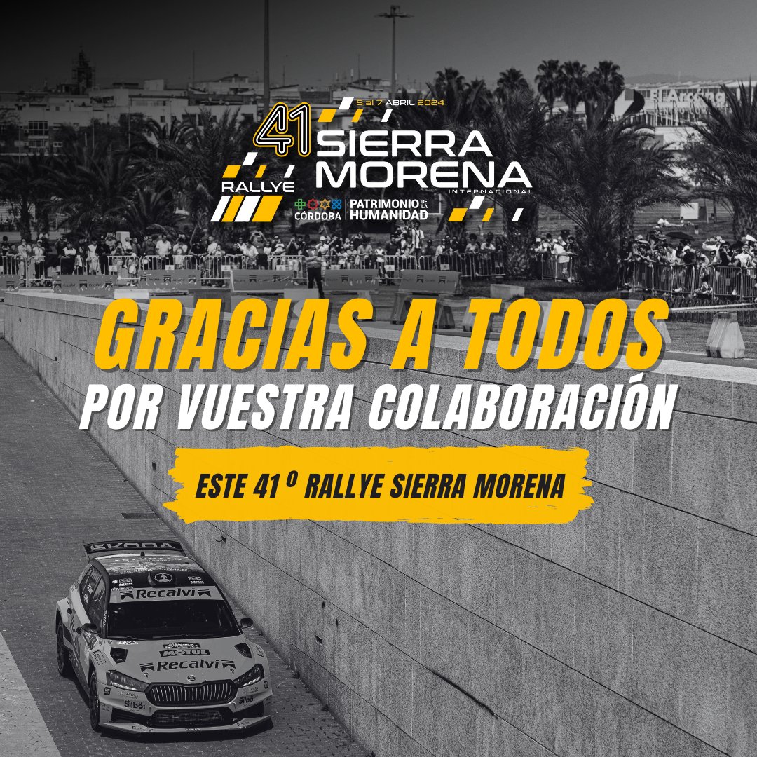 Rsierramorena's tweet photo. ¡No podemos cerrar esta edición sin daros las gracias, nuestros fieles seguidores! ❤️🔥 El Rallye lo hacemos todos juntos y formamos un equipo imparable
¡¡Gracias!! Os esperamos en 2025 con un Rallye Sierra Morena que será increíble. 💣💥
#41RallyeSierraMorena #RallyeSierraMorena https://t.co/K7b2PuL0of