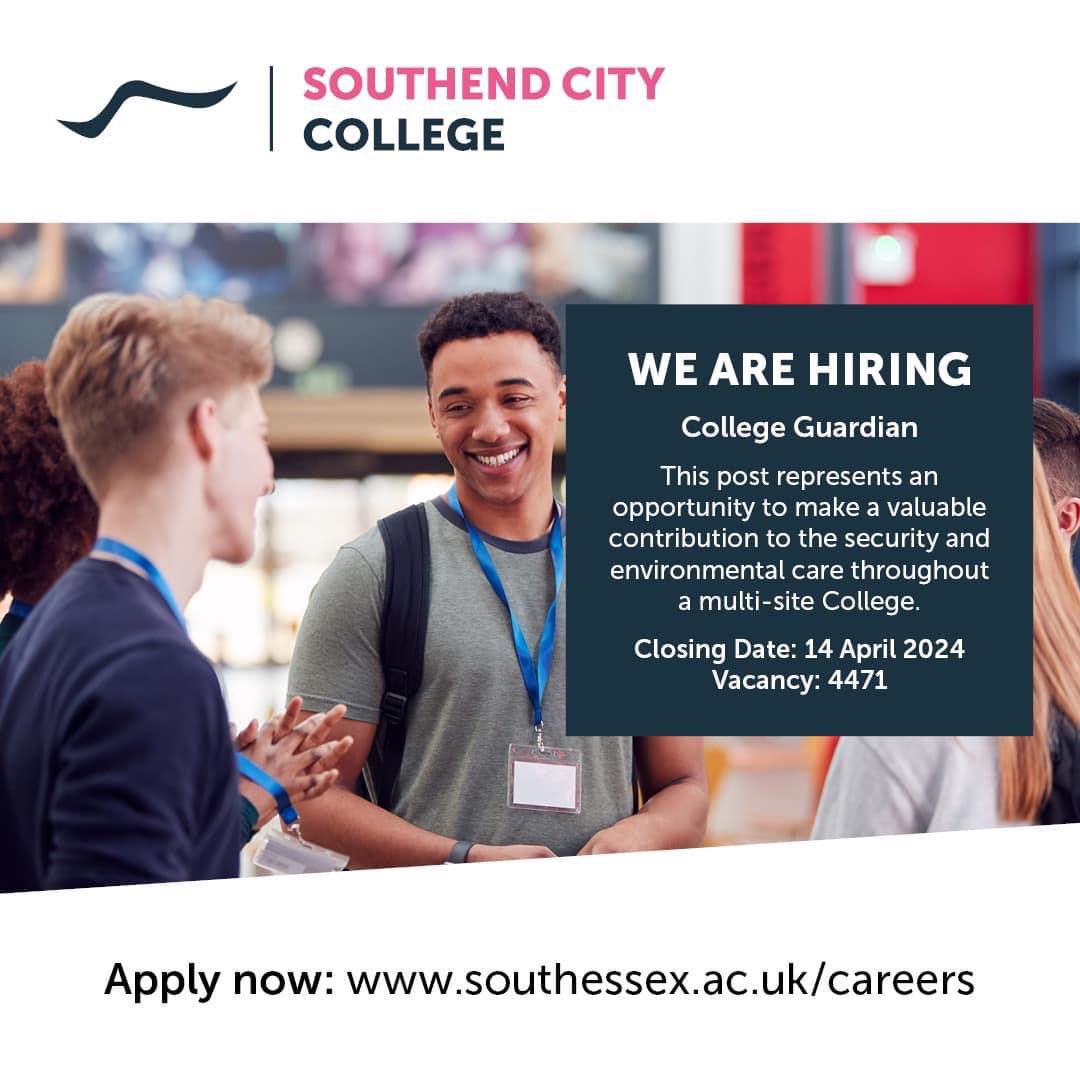 College Guardian vacancy at Southend Campus! This post represents an opportunity to make a valuable contribution to the security and environmental care throughout a multi-site College. jobs.southessex.ac.uk/rEcruit/Recrui…