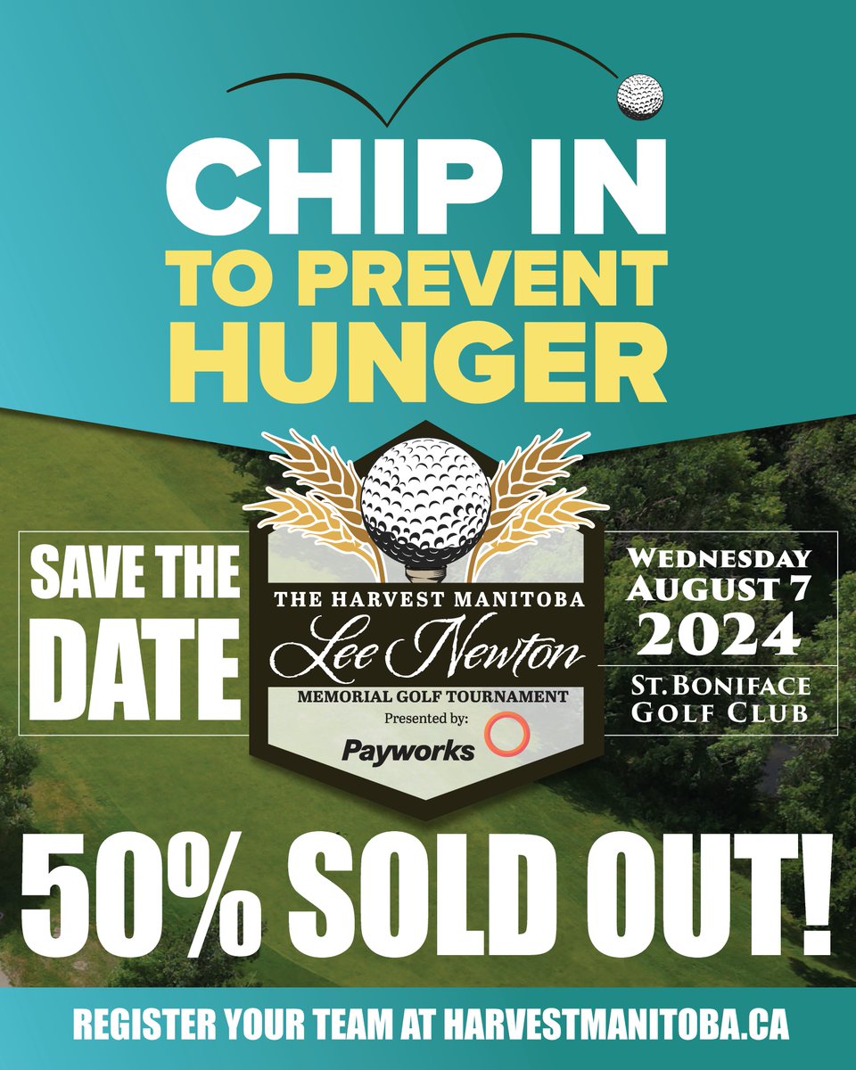 50% SOLD OUT! 🗣️📢 We are halfway to selling out sponsorships for our annual golf tournament in August! There's still time to get your tickets for a fun-filled day of golf, food, prizes, and networking. Please visit harvestmanitoba.ca/golf-tournamen… for our sponsorship package and