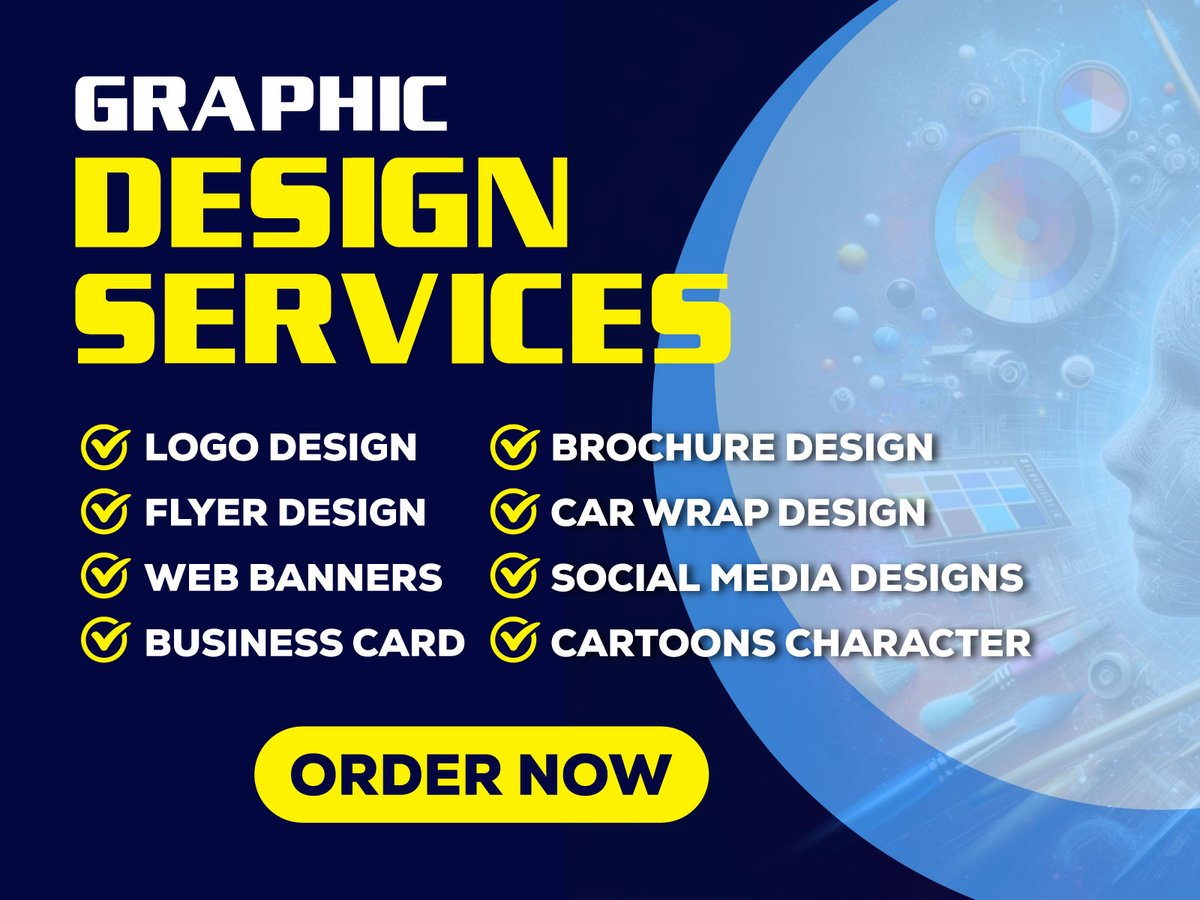 I offer the following Graphic Design Services: ▶️Logo Design ▶️ Flyer Design ▶️ Web Banners ▶️ Business Card ▶️ Brochure Design ▶️ Banner Design ▶️ Social Media Designs ▶️ Cartoons character