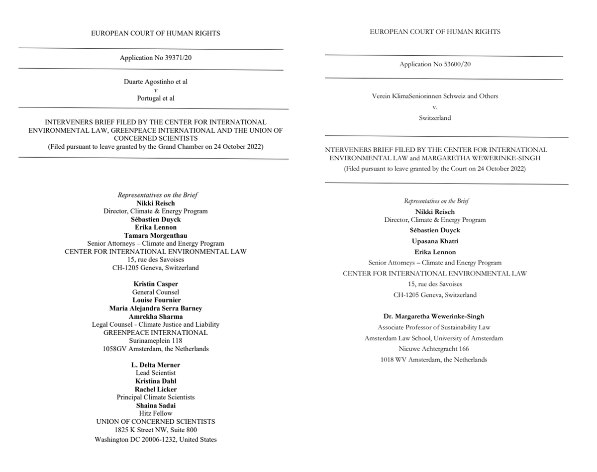 🗣️more background before tomorrow's historic decisions by European Court of #HumanRights in landmark climate cases 📢@CIEL_tweets & partners had honour to provide ⚖️ @ECHR_CEDH with amicus briefs laying out key arguments ahead of the decisions (links below) 🧵A short thread