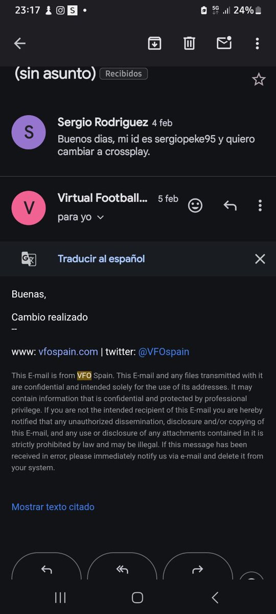 Jamas pense en escribir en contra de <a href="/VFOspain/">VFO España</a>  pero me parece una VERGÜENZA que den un partido por perdido cuando dos de mis jugadores solicitan con ID cambio a crossplay y hacen el cambio pero sin ID y la culpa es nuestra.

Sanción a jugadores
-3p
