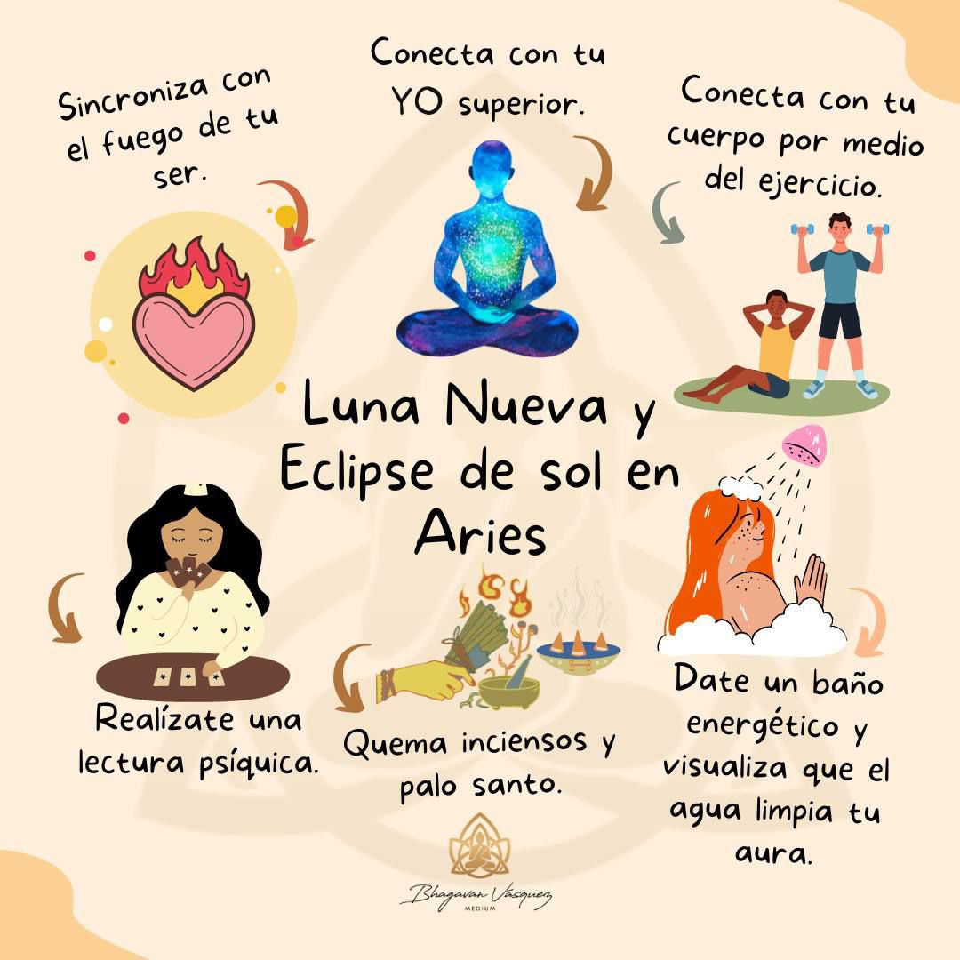 🌒🌄#LunaNueva y #EclipsedeSol en #Aries🌄🌒

La pregunta mas concurrida del día de hoy es: ¿QUE DEBES HACER con todo este movimiento del #EclipseSolar? 😀🪽

Te entrego estos maravillosos TIPS que te serán de ayuda para conocer y entender un poco más la energía de hoy #8Abr. 🧘🏻