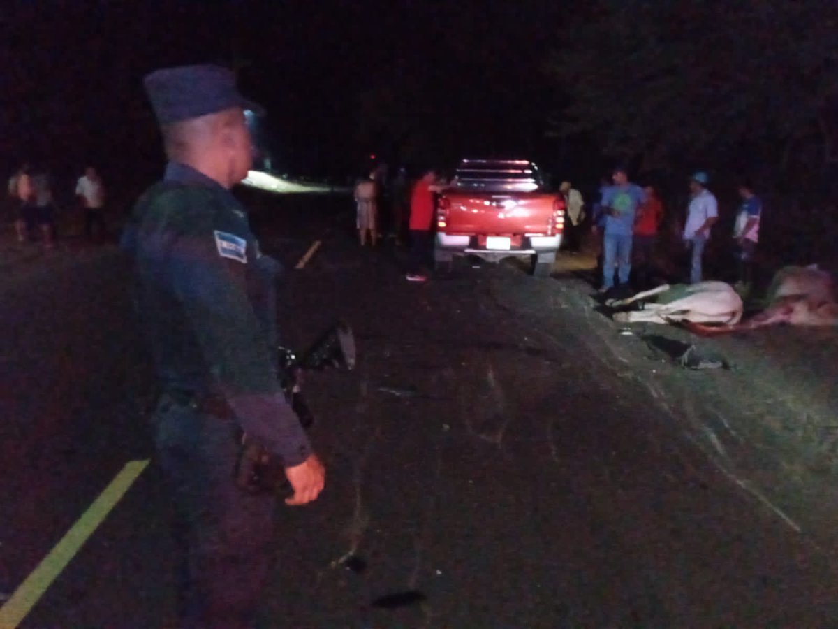 Anoche, el conductor de un pick up impactó con cuatro vacas que murieron al instante en el kilómetro 186 de la carretera Litoral, a la altura del cantón Los Ángeles, en Conchagua, La Unión. El responsable del hecho resultó ileso. 📸 Cortesía