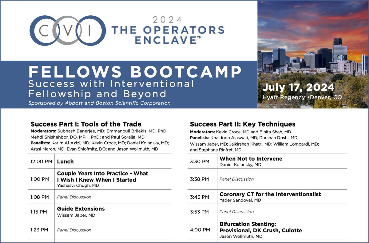 The Fellows Bootcamp: Success with Interventional Fellowship and Beyond is back again for CVI 2024 on 7/17 prior to CVI. Complimentary for #fellows and early-career physicians. Space limited register now: cvinnovations.org/2024/04/07/fel…