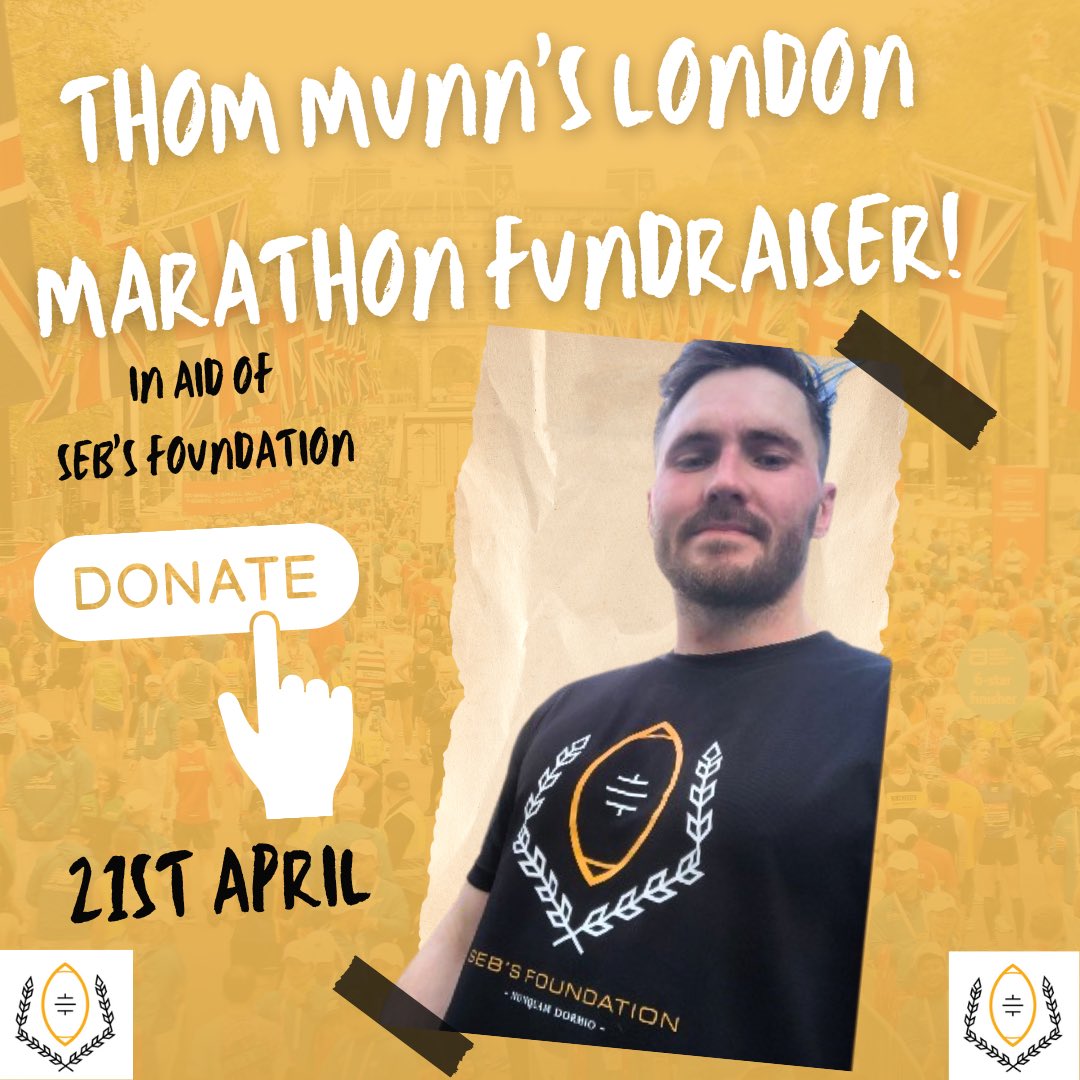 13 days until Thom Munns runs the London Marathon in aid of @sebsfoundation! Still plenty of time to donate! Thank you Thom and thanks to all the donators! 💛 justgiving.com/page/thomas-mu…