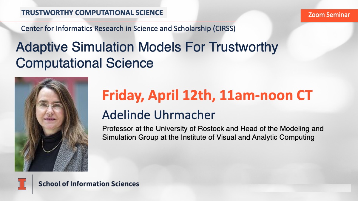 Join us for this week’s “Trustworthy Computational Science” talk! Adelinde Uhrmacher, Professor at the University of Rostock, will present “Adaptive simulation models for trustworthy computational science.” bit.ly/3PV5Mmf