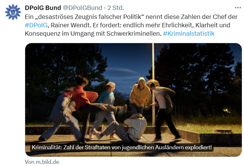 Ich kann nur an @BMI_Bund, @bka und @NancyFaeser appellieren, #PKS-Daten nicht mehr vorab an die Redaktionen zu schicken.

Die Sperrfrist wurde ignoriert, die Zahlen reißerisch manipuliert.

Und an die 👮‍♂️ in der #DPolG: Wie passt Hetze gegen junge Ausländer zu Eurem Amtseid❓

4/