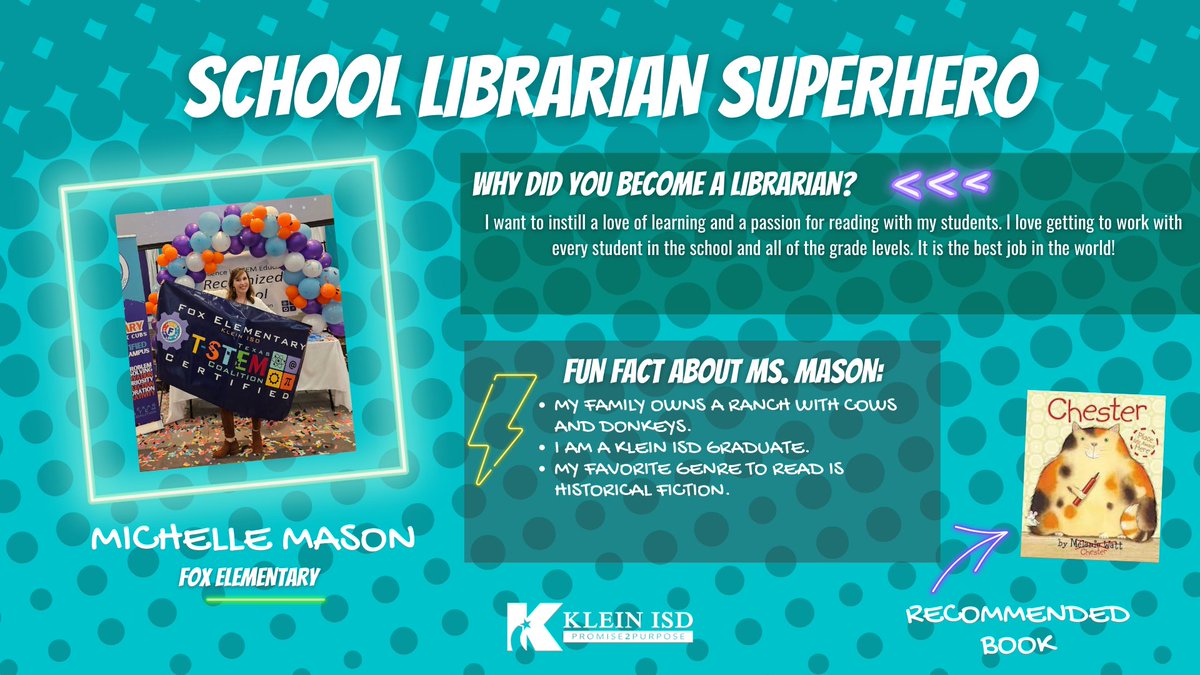 Literacy initiatives, book clubs, events and more! That's what the @FoxLibraryKISD is made of. Thank you Mrs. Mason for being a guiding light for our curious minds! @FoxKISD #NationalLibraryWeek #KleinLibraries