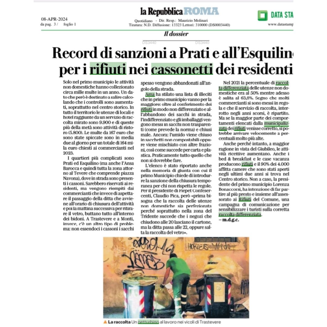 Non ci risultano grandi cambiamenti, anzi gli Ag.Accertatori #Ama si sono ridotti a 19 @rep_roma. @lorenzabo , invece, pretenda da @Sabrinalfonsi di adottare la loro risoluzione sul modello di raccolta più adeguato ed efficiente per il 1° mun.(..il nostro) @anderboz @Luce_Roma