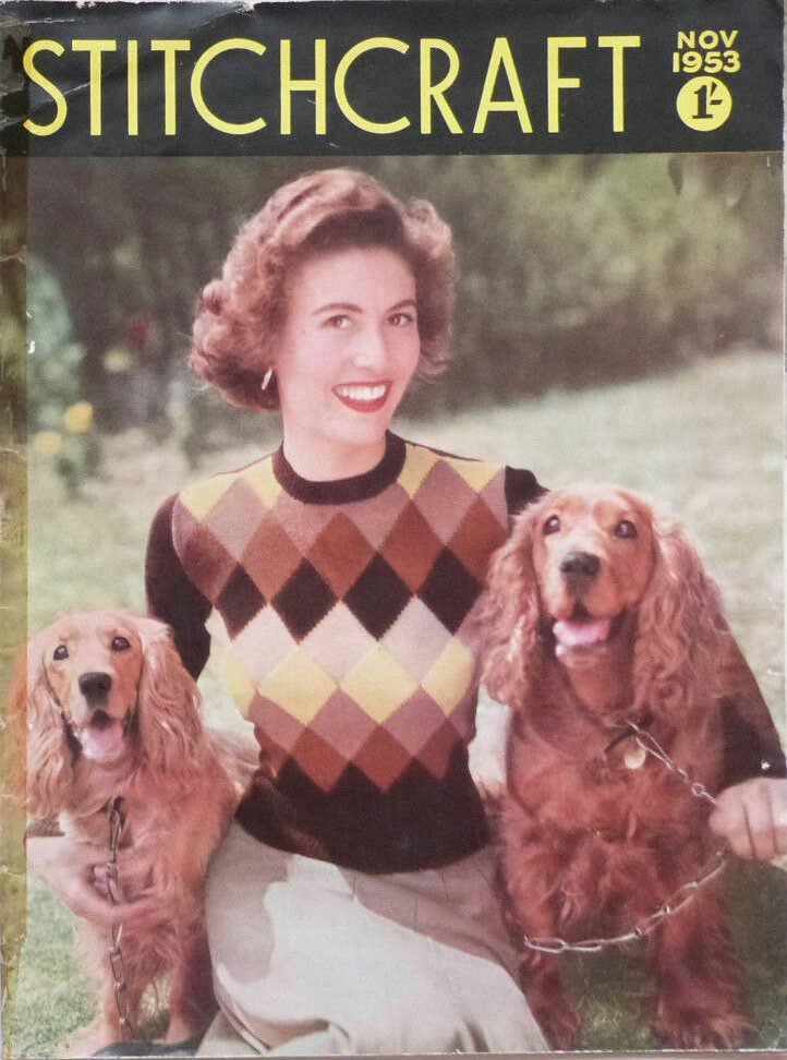 Owners who look like their dogs: Stitchcraft, November 1953.