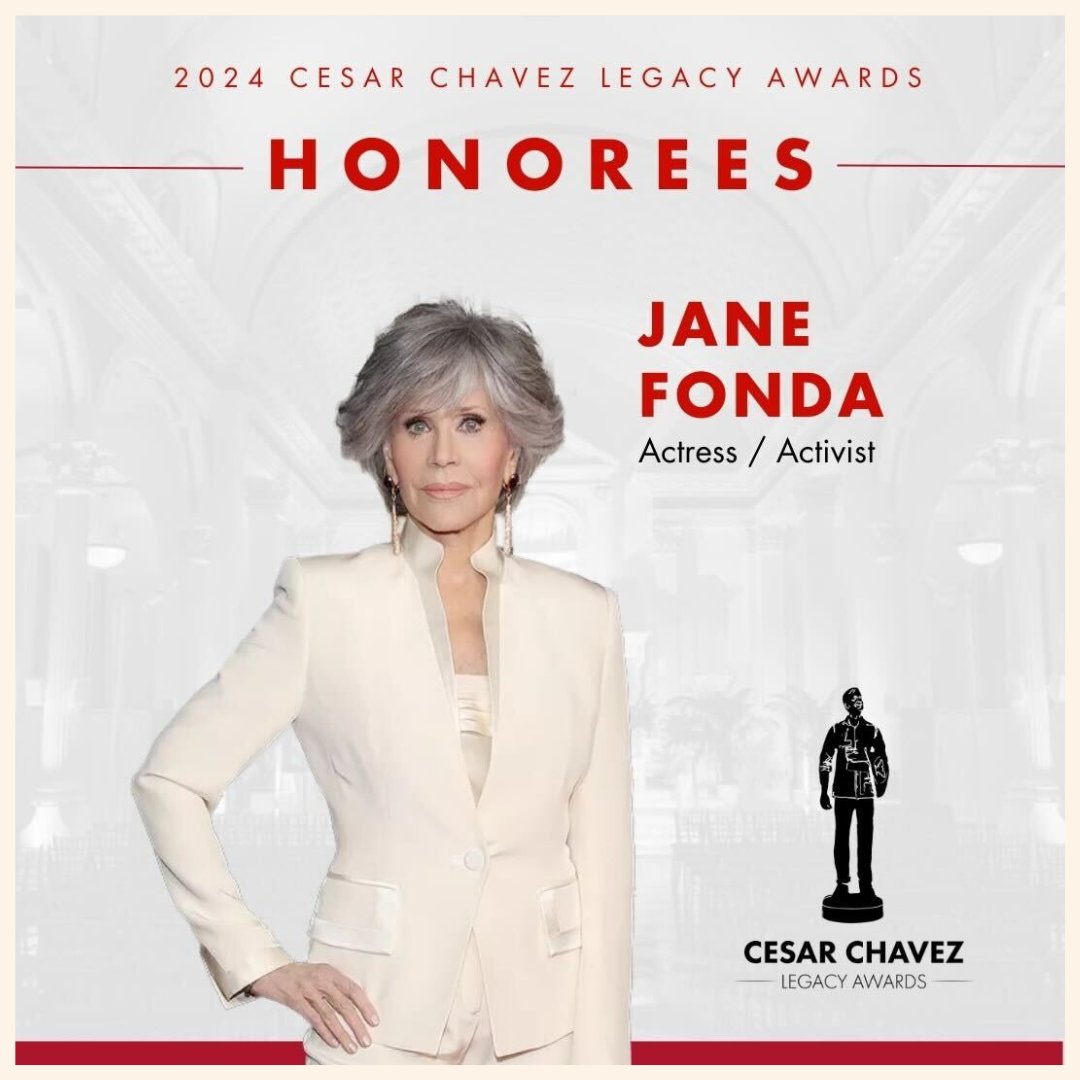 It's not everyday that your boss is acknowledged by the @Chavez_Fndn 🌍✊🏻 Our founder @Janefonda was named one of the 2024 #ChavezLegacyAwards honorees — given to those who have shown unwavering dedication to social justice & made outstanding contributions to their fields.