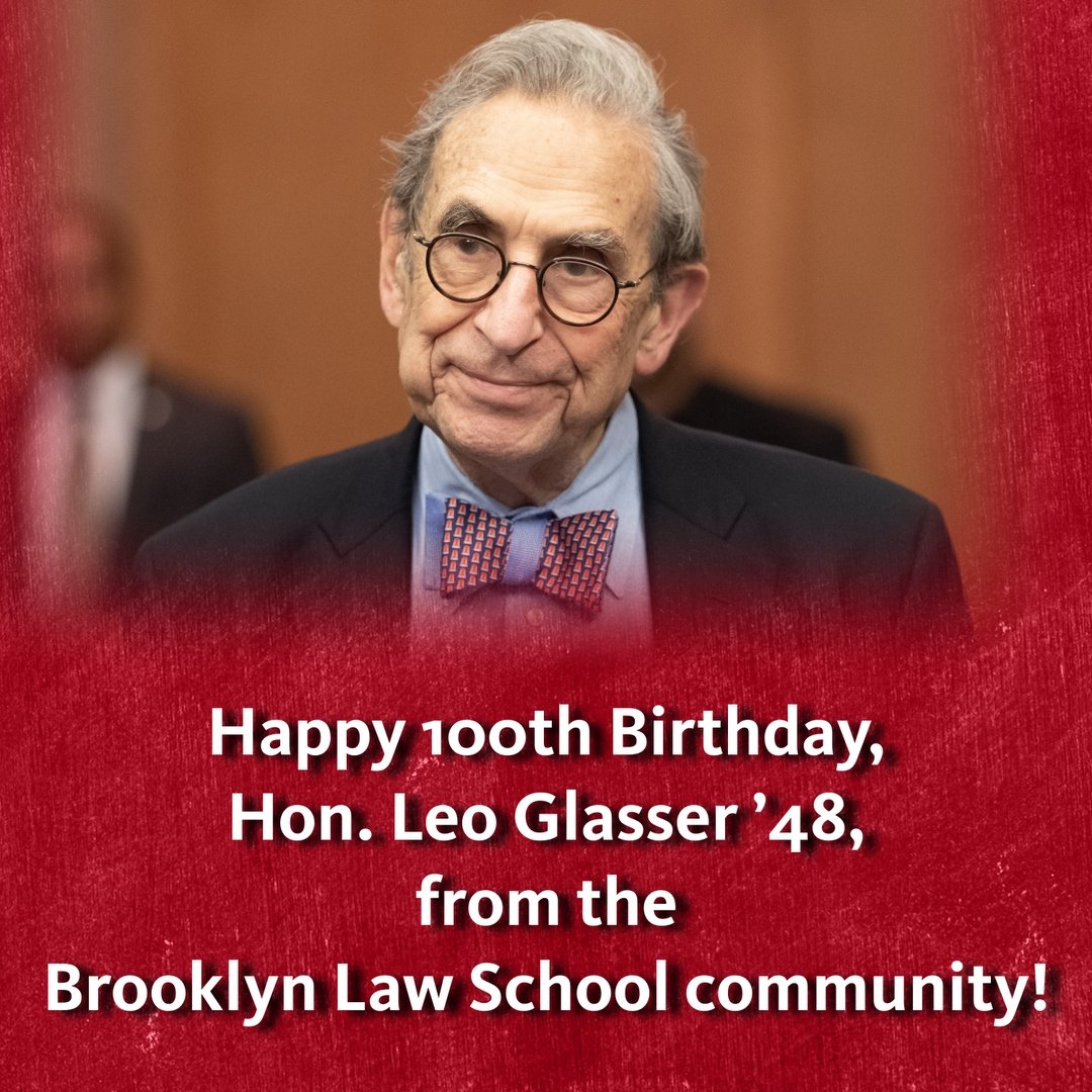 With special video, BLS community wishes happy 100th birthday to Hon. I. Leo Glasser ’48, U.S. District Court Judge of the EDNY, brilliant alumnus & scholar, beloved professor & mentor, & our distinguished former dean. Video: bit.ly/3U8qjGs Story: bit.ly/3U846Z7